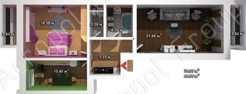 шикарная 2к парк 70м Apartment *